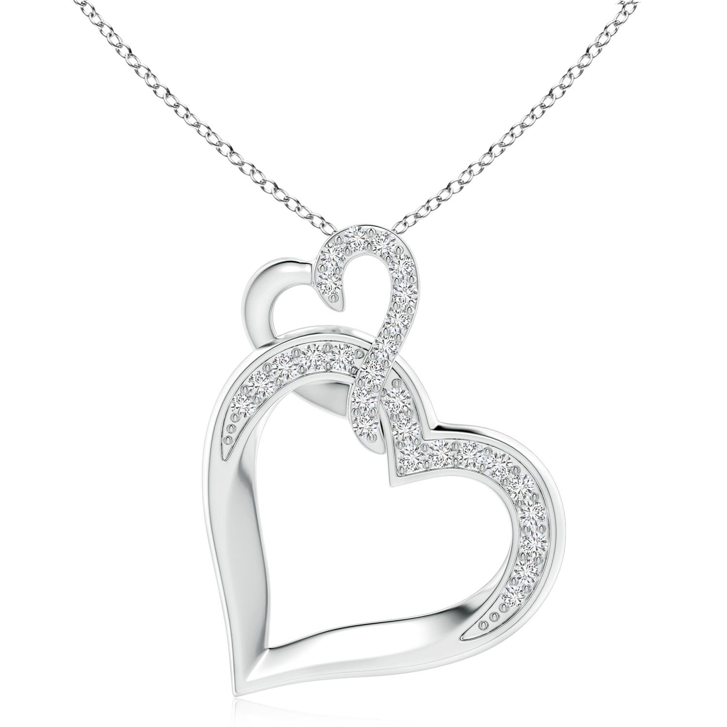 2.4mm HSI2 Interlinked Diamond Tilted Heart Pendant in S999 Silver