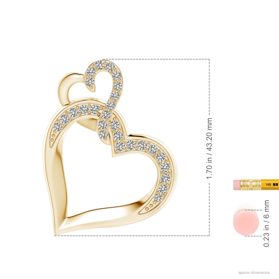 2.4mm KI3 Interlinked Diamond Tilted Heart Pendant in 18K Yellow Gold ruler