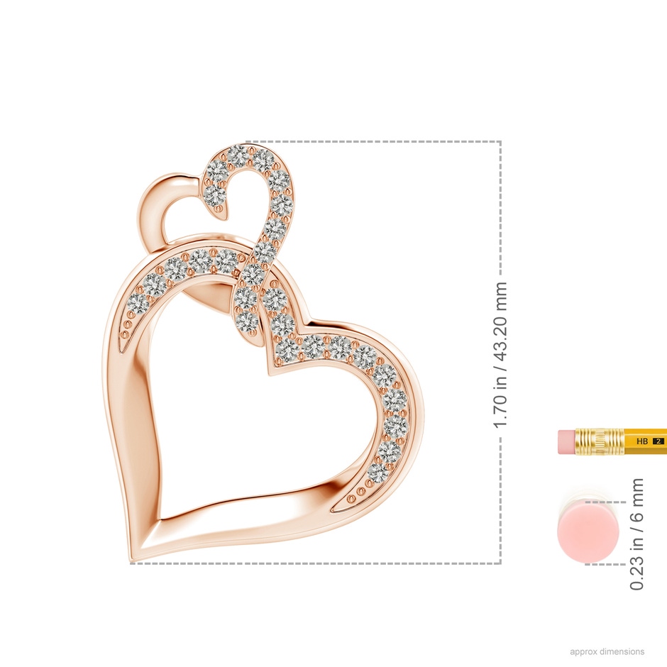 2.4mm KI3 Interlinked Diamond Tilted Heart Pendant in Rose Gold ruler