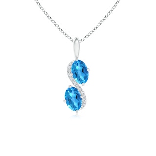 6x4mm AAAA Two Stone Oval Swiss Blue Topaz Bypass Pendant with Diamonds in White Gold