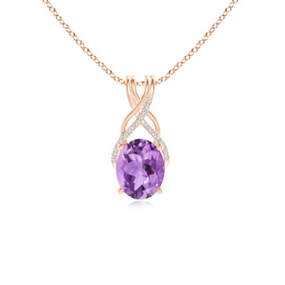 10x8mm A Oval Amethyst Criss Cross Pendant with Diamonds in 10K Rose Gold