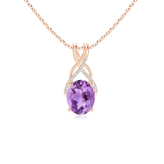 10x8mm A Oval Amethyst Criss Cross Pendant with Diamonds in Rose Gold