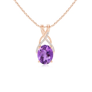 10x8mm AA Oval Amethyst Criss Cross Pendant with Diamonds in 10K Rose Gold