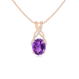 10x8mm AAA Oval Amethyst Criss Cross Pendant with Diamonds in 10K Rose Gold