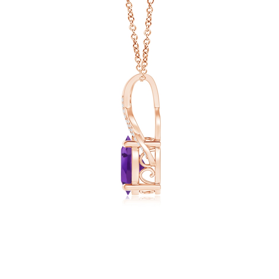 10x8mm AAA Oval Amethyst Criss Cross Pendant with Diamonds in 18K Rose Gold side 199