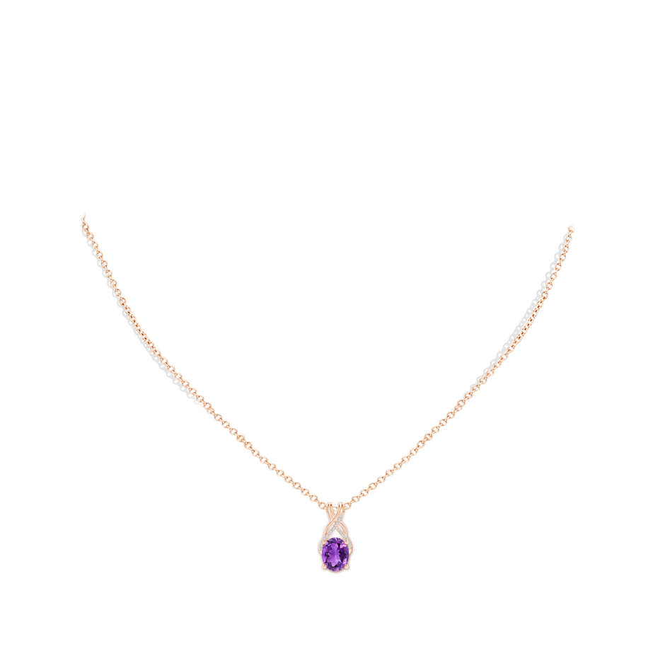 10x8mm AAA Oval Amethyst Criss Cross Pendant with Diamonds in 18K Rose Gold pen