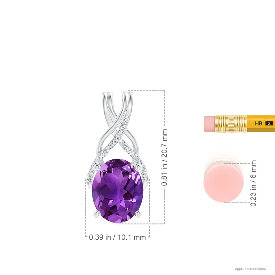 10x8mm AAAA Oval Amethyst Criss Cross Pendant with Diamonds in P950 Platinum ruler