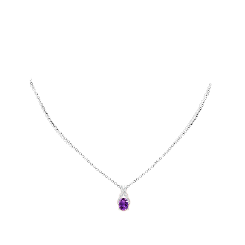 10x8mm AAAA Oval Amethyst Criss Cross Pendant with Diamonds in P950 Platinum pen