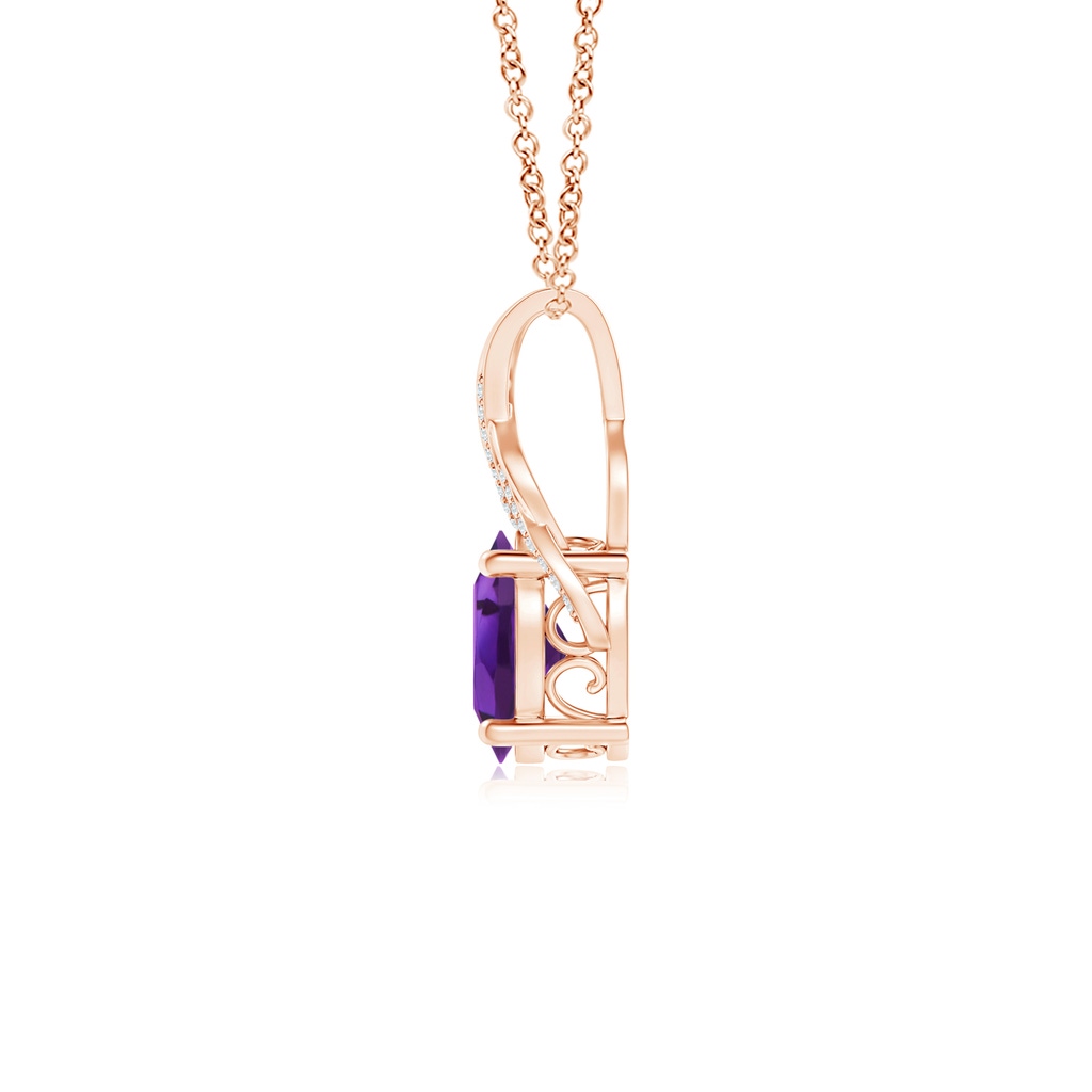 10x8mm AAAA Oval Amethyst Criss Cross Pendant with Diamonds in Rose Gold - side 199