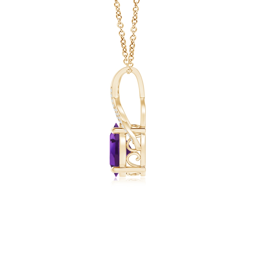 10x8mm AAAA Oval Amethyst Criss Cross Pendant with Diamonds in Yellow Gold - side 199