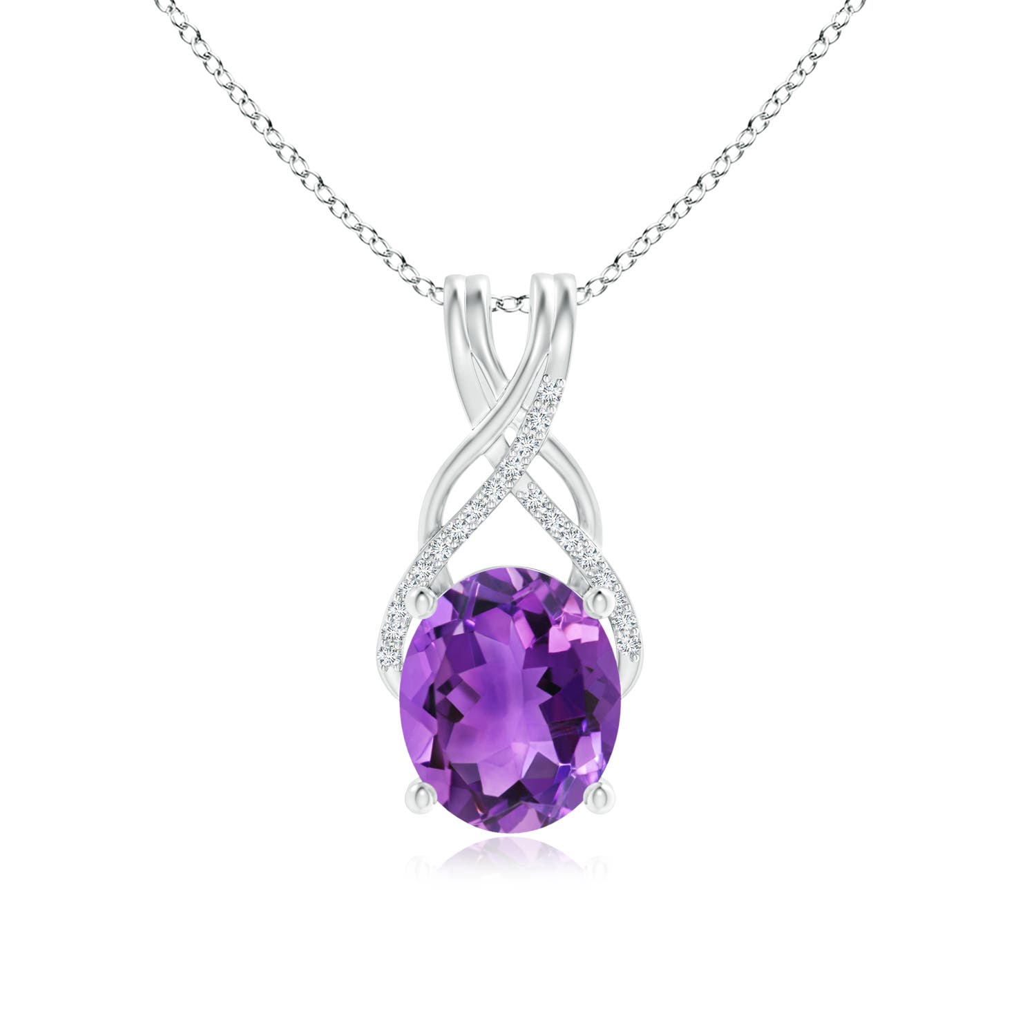 12x10mm AAA Oval Amethyst Criss Cross Pendant with Diamonds in P950 Platinum