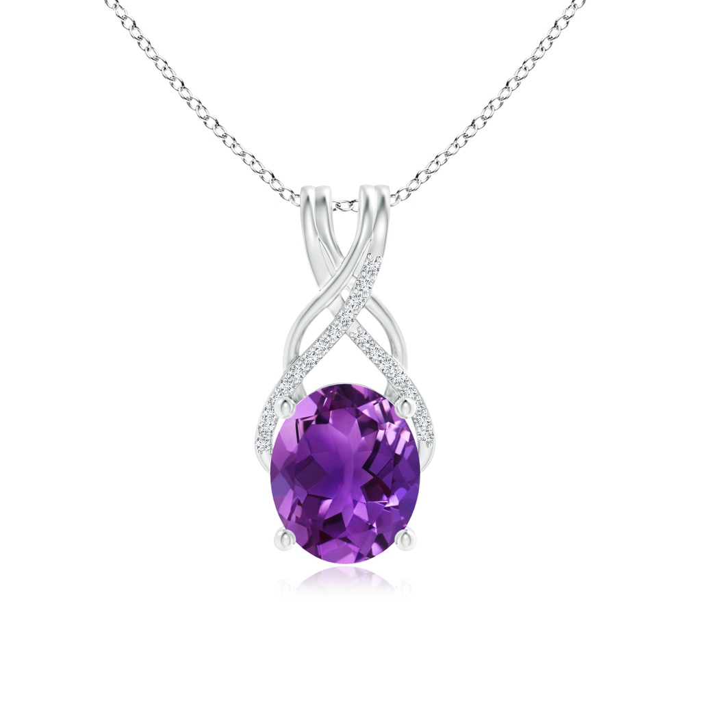 12x10mm AAAA Oval Amethyst Criss Cross Pendant with Diamonds in White Gold 