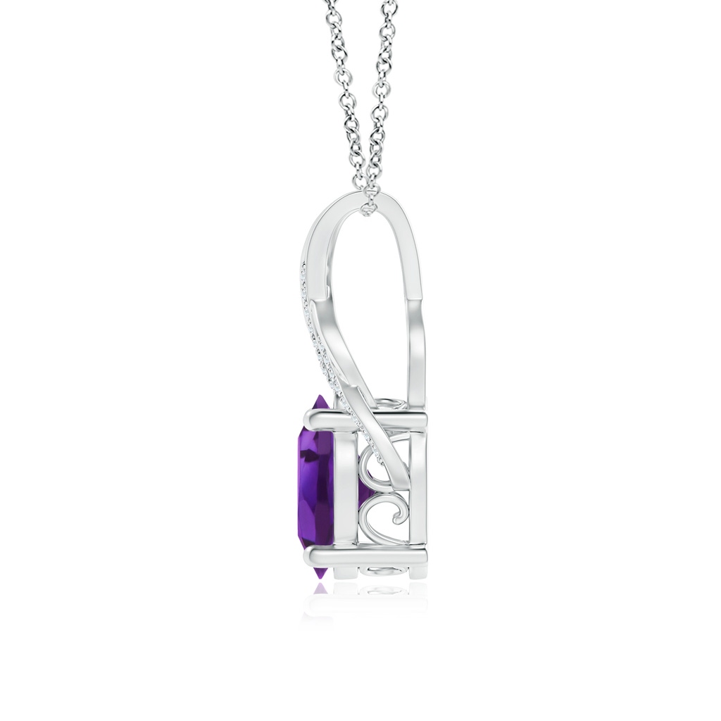 12x10mm AAAA Oval Amethyst Criss Cross Pendant with Diamonds in White Gold - side 199