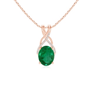 9.86x7.63x4.79mm AA GIA Certified Oval Emerald Criss Cross Pendant with Diamonds. in 18K Rose Gold