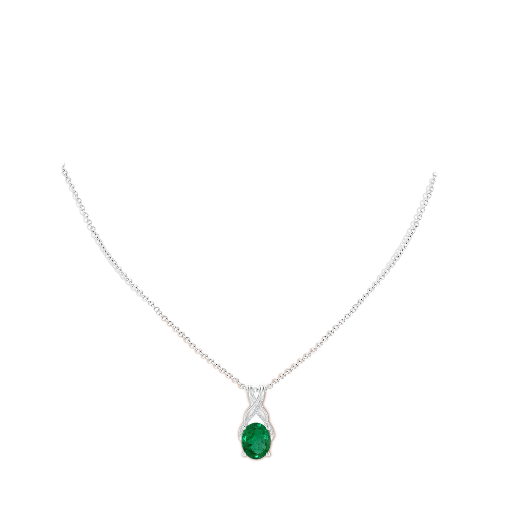 9.86x7.63x4.79mm AA GIA Certified Oval Emerald Criss Cross Pendant with Diamonds. in 18K White Gold pen