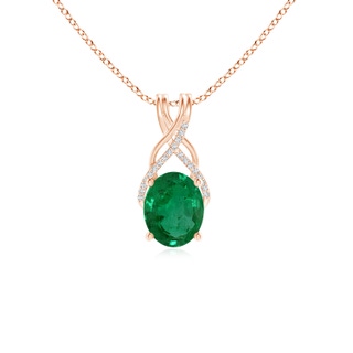 9.86x7.63x4.79mm AA GIA Certified Oval Emerald Criss Cross Pendant with Diamonds. in 9K Rose Gold