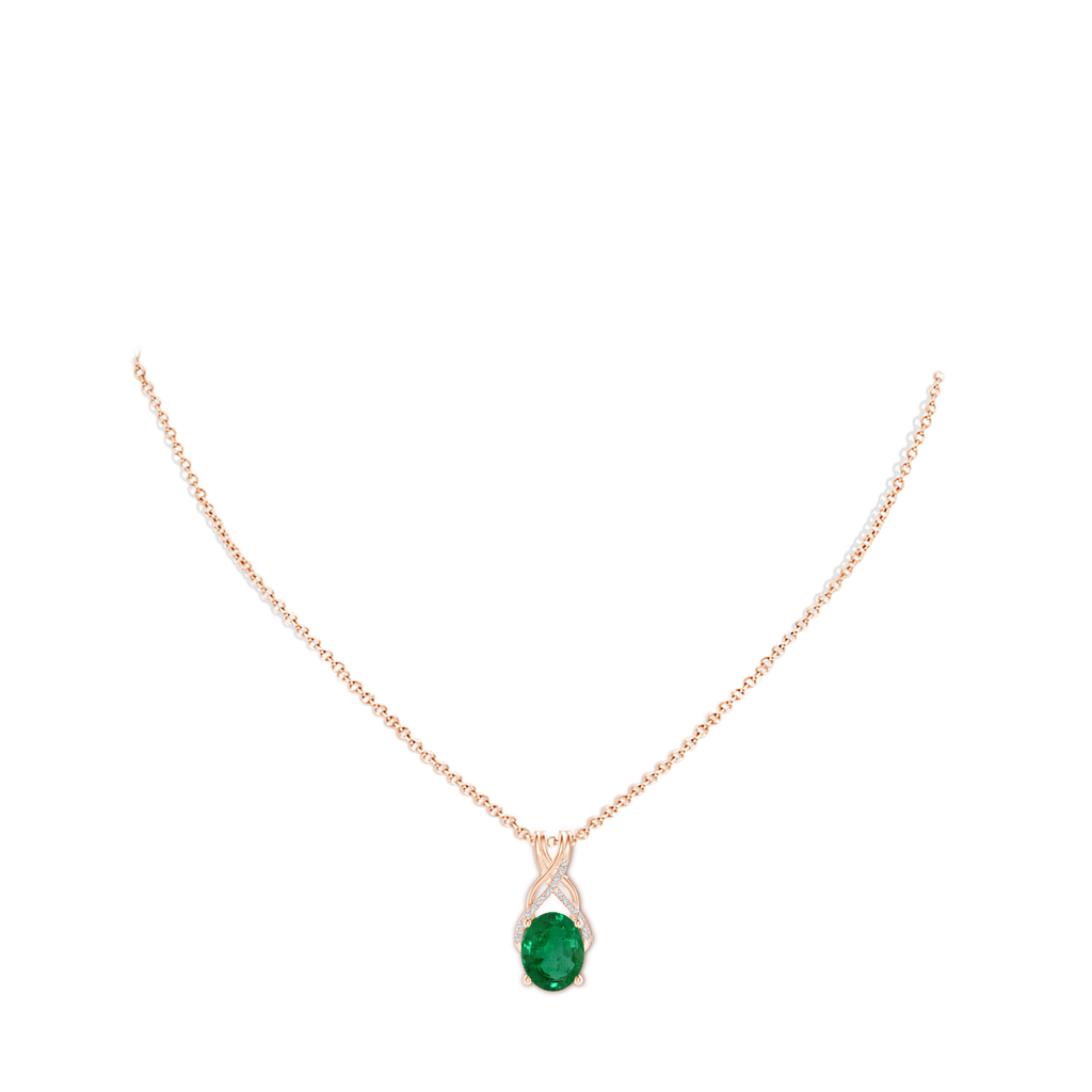 9.86x7.63x4.79mm AA GIA Certified Oval Emerald Criss Cross Pendant with Diamonds. in Rose Gold pen