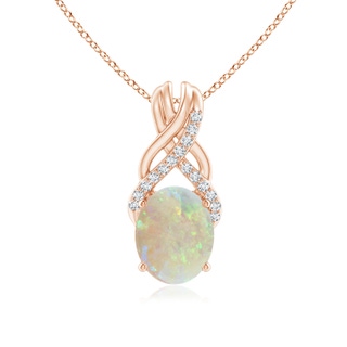10x8mm AAA Oval Opal Criss Cross Pendant with Diamonds in Rose Gold