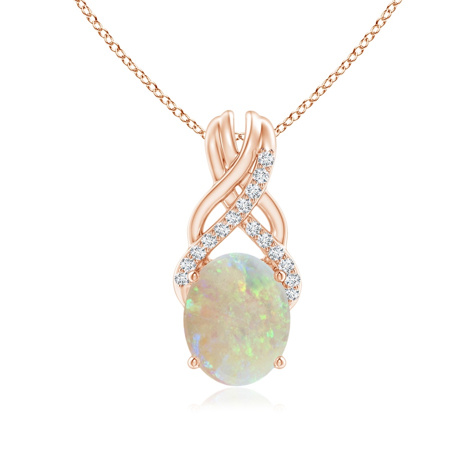 10x8mm AAA Oval Opal Criss Cross Pendant with Diamonds in Rose Gold 