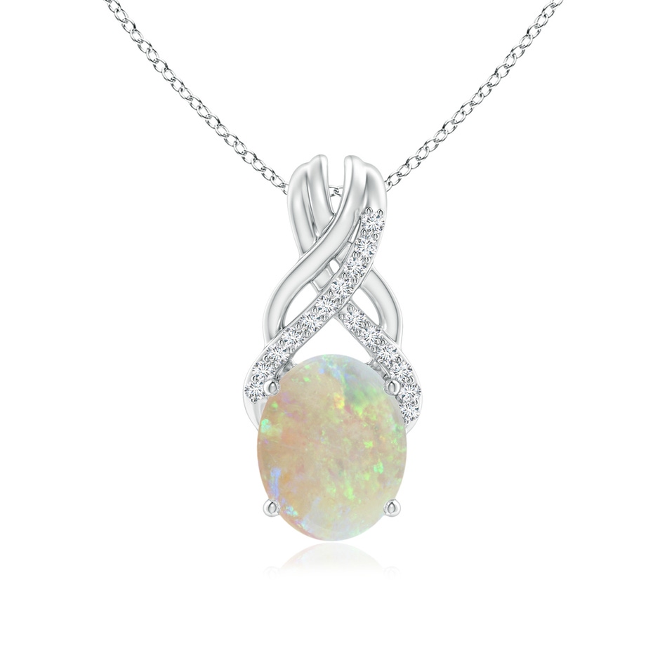 10x8mm AAA Oval Opal Criss Cross Pendant with Diamonds in White Gold 