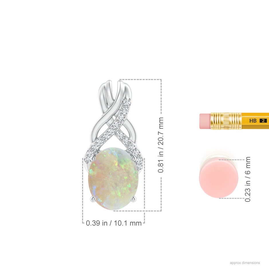 10x8mm AAA Oval Opal Criss Cross Pendant with Diamonds in White Gold ruler