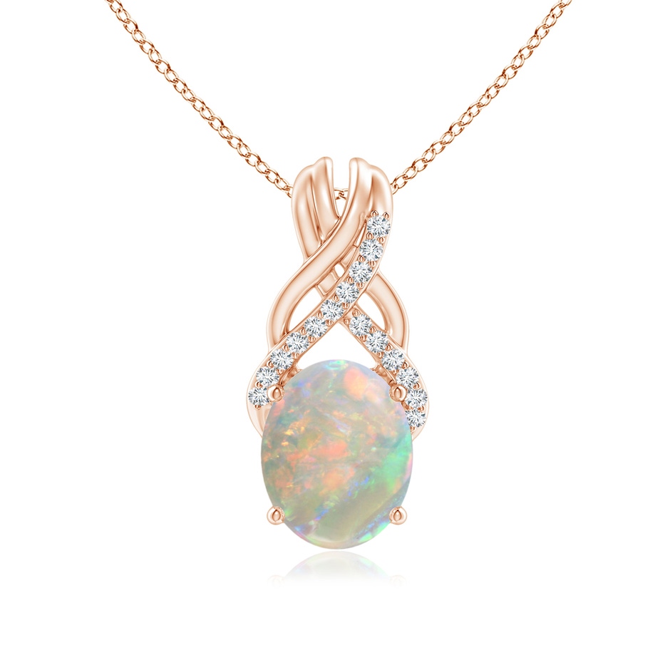 10x8mm AAAA Oval Opal Criss Cross Pendant with Diamonds in 18K Rose Gold 
