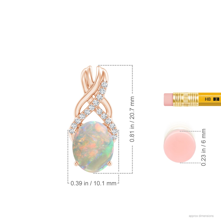 10x8mm AAAA Oval Opal Criss Cross Pendant with Diamonds in 18K Rose Gold ruler