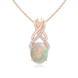10x8mm AAAA Oval Opal Criss Cross Pendant with Diamonds in Rose Gold