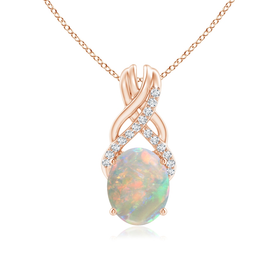 10x8mm AAAA Oval Opal Criss Cross Pendant with Diamonds in Rose Gold 