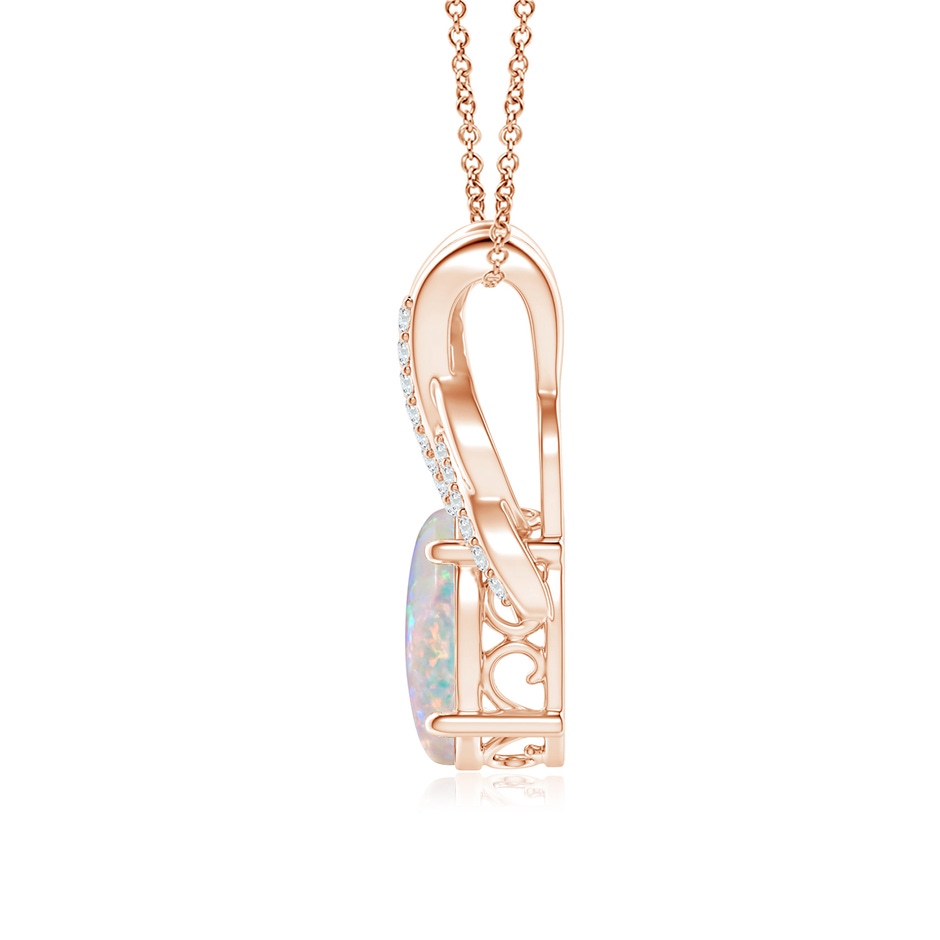 10x8mm AAAA Oval Opal Criss Cross Pendant with Diamonds in Rose Gold side 1