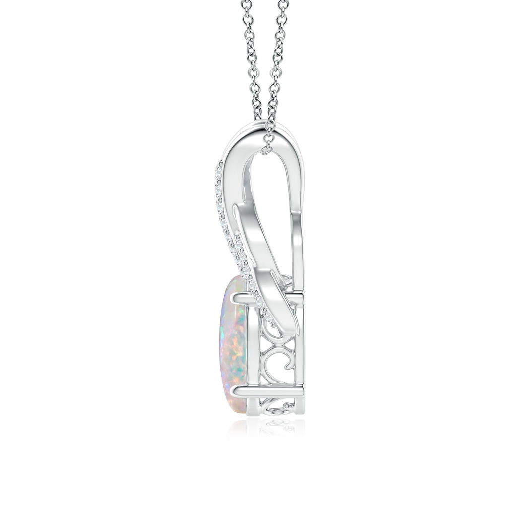 10x8mm AAAA Oval Opal Criss Cross Pendant with Diamonds in White Gold - side 199