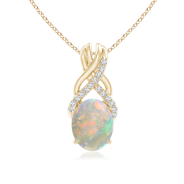 Shell Style Oval Opal and Diamond Pendant | Angara