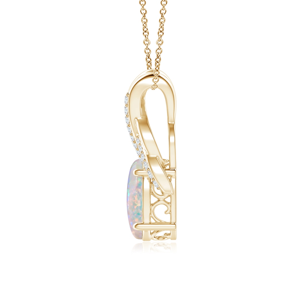10x8mm AAAA Oval Opal Criss Cross Pendant with Diamonds in Yellow Gold Side 1