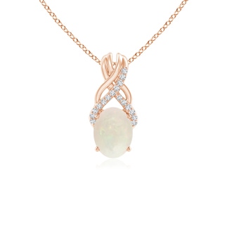 8x6mm A Oval Opal Criss Cross Pendant with Diamonds in Rose Gold