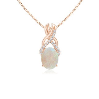 8x6mm AA Oval Opal Criss Cross Pendant with Diamonds in 10K Rose Gold