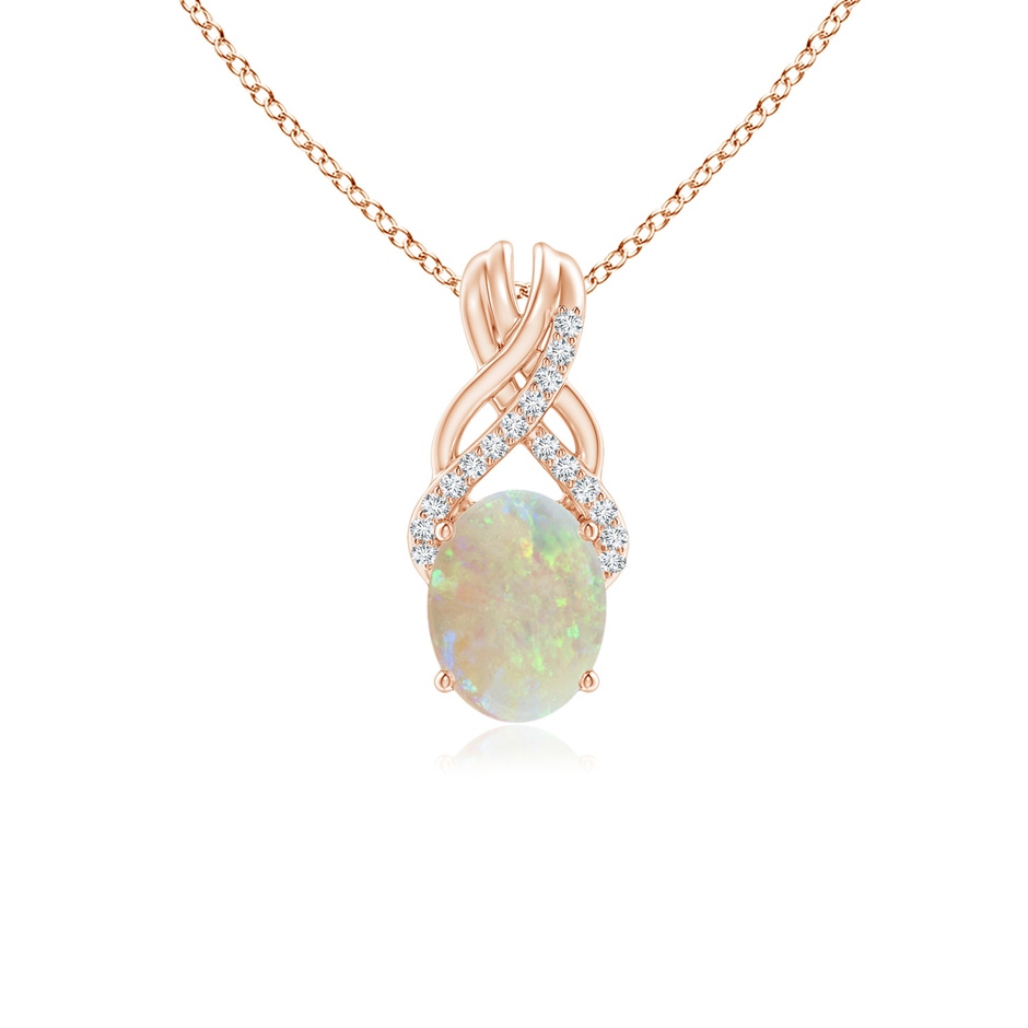 8x6mm AAA Oval Opal Criss Cross Pendant with Diamonds in Rose Gold 