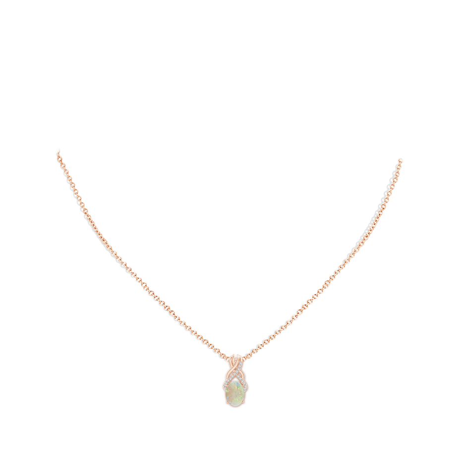 8x6mm AAA Oval Opal Criss Cross Pendant with Diamonds in Rose Gold pen
