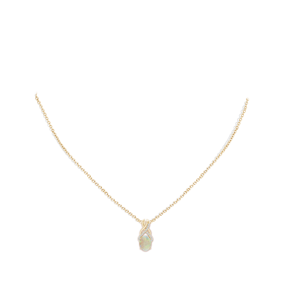 8x6mm AAA Oval Opal Criss Cross Pendant with Diamonds in Yellow Gold pen