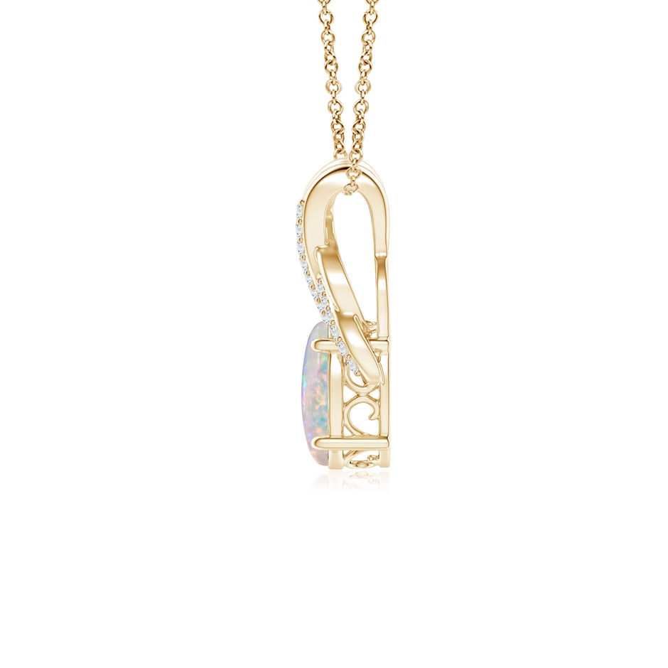 8x6mm AAAA Oval Opal Criss Cross Pendant with Diamonds in 18K Yellow Gold side 199