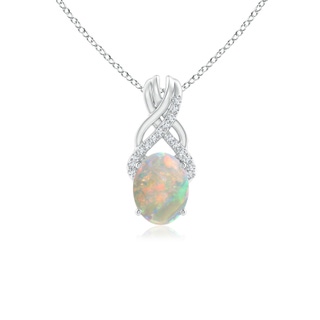 8x6mm AAAA Oval Opal Criss Cross Pendant with Diamonds in P950 Platinum