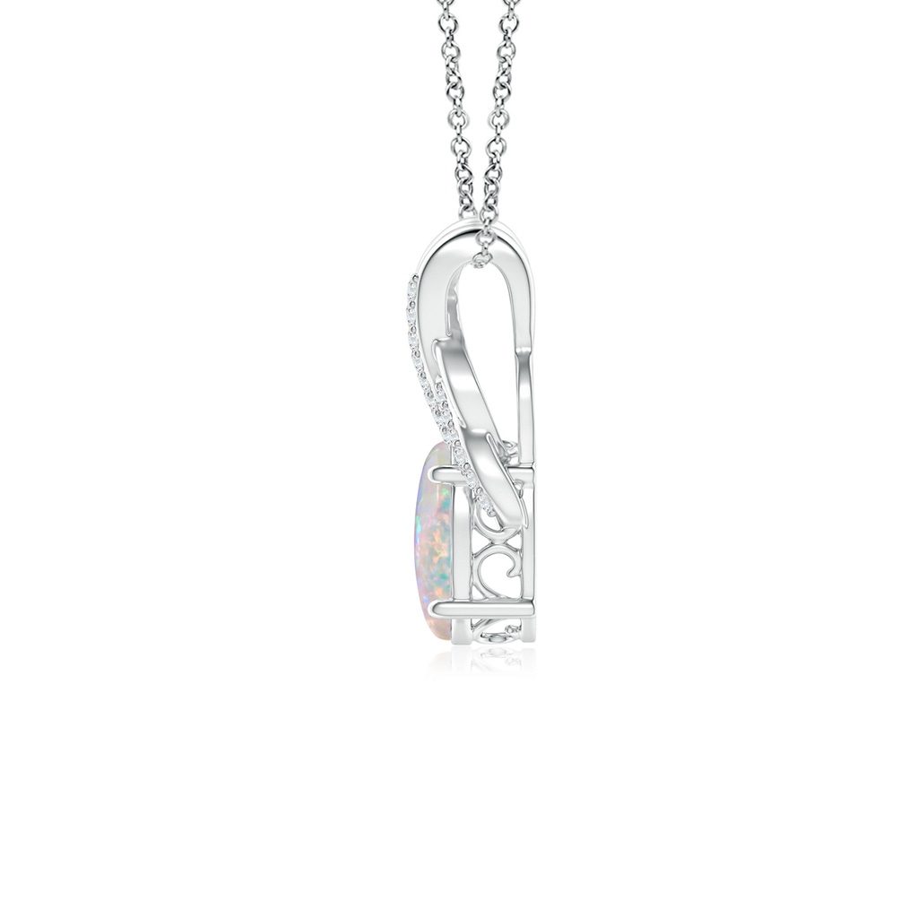 8x6mm AAAA Oval Opal Criss Cross Pendant with Diamonds in P950 Platinum Side 1