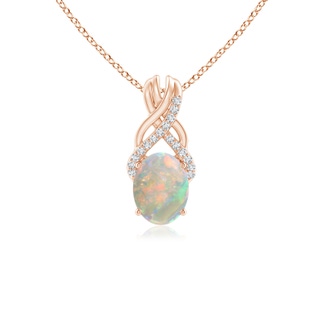 8x6mm AAAA Oval Opal Criss Cross Pendant with Diamonds in Rose Gold