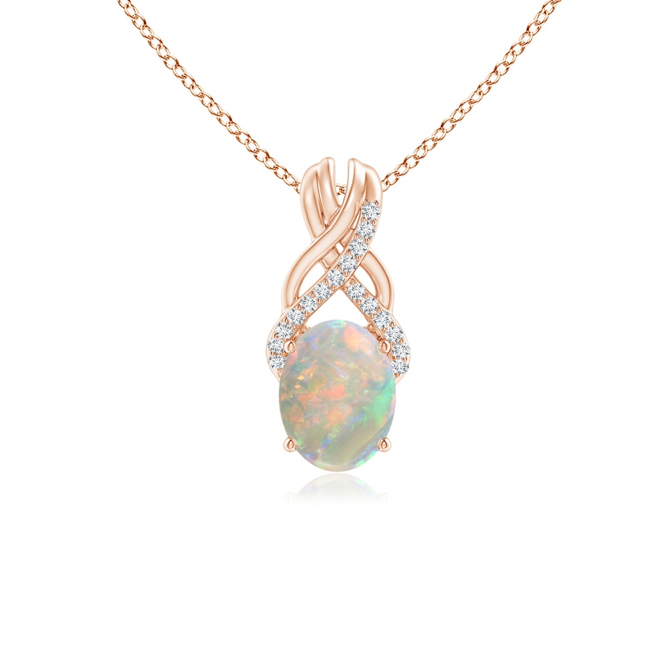 8x6mm AAAA Oval Opal Criss Cross Pendant with Diamonds in Rose Gold 