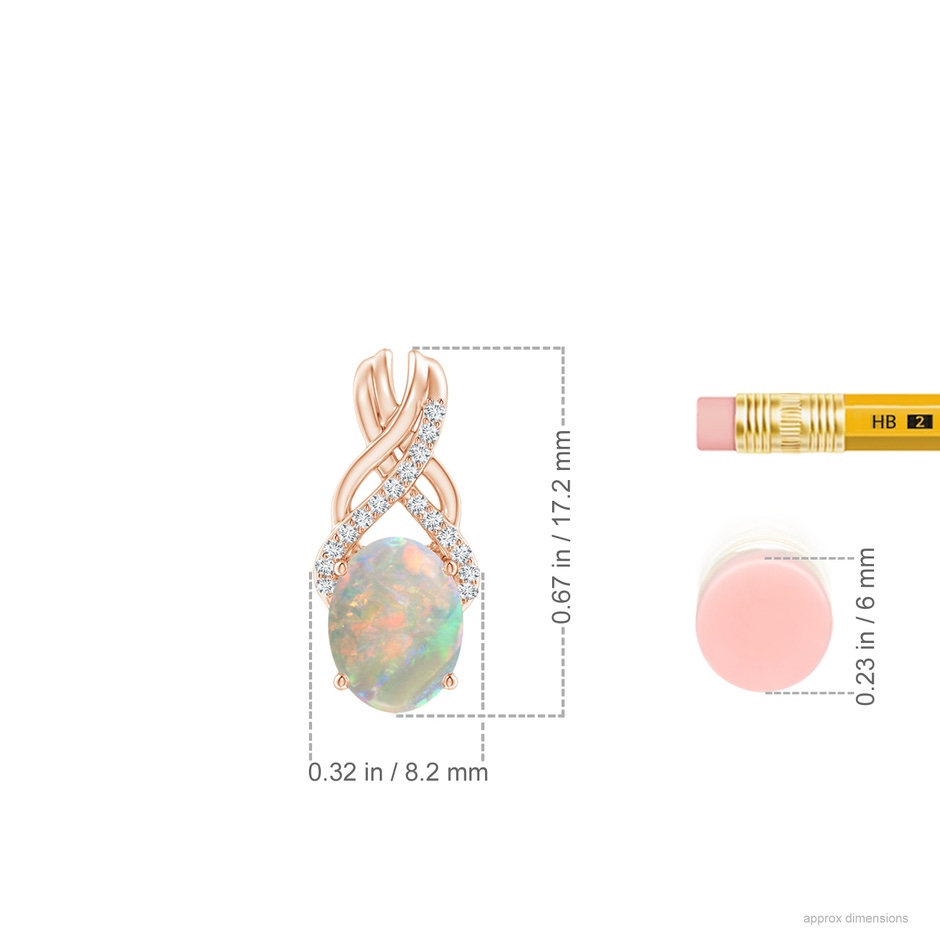 8x6mm AAAA Oval Opal Criss Cross Pendant with Diamonds in Rose Gold ruler