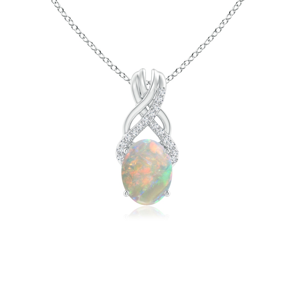 8x6mm AAAA Oval Opal Criss Cross Pendant with Diamonds in White Gold 