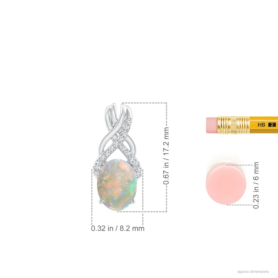 8x6mm AAAA Oval Opal Criss Cross Pendant with Diamonds in White Gold ruler