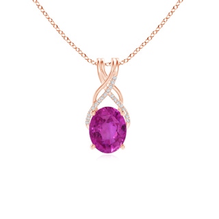10.39x8.51x6.39mm AAA GIA Certified Oval Pink Sapphire Criss Cross Pendant with Diamonds in 18K Rose Gold