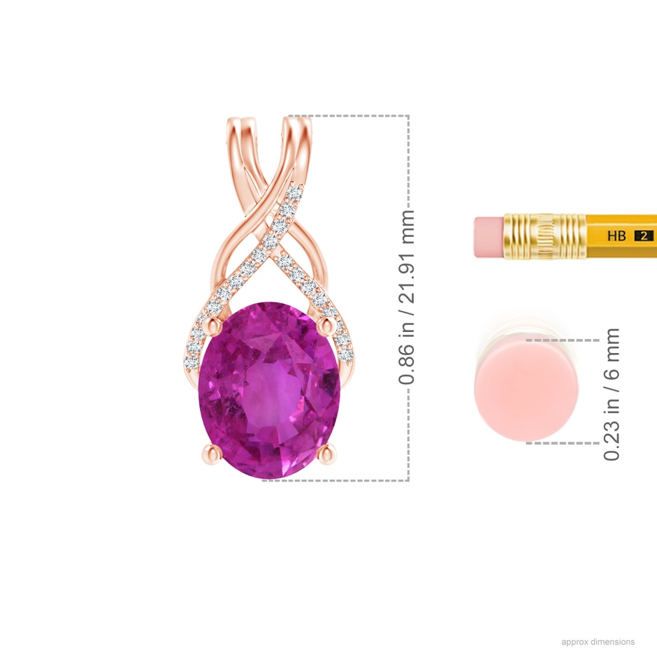 10.39x8.51x6.39mm AAA GIA Certified Oval Pink Sapphire Criss Cross Pendant with Diamonds in 18K Rose Gold ruler