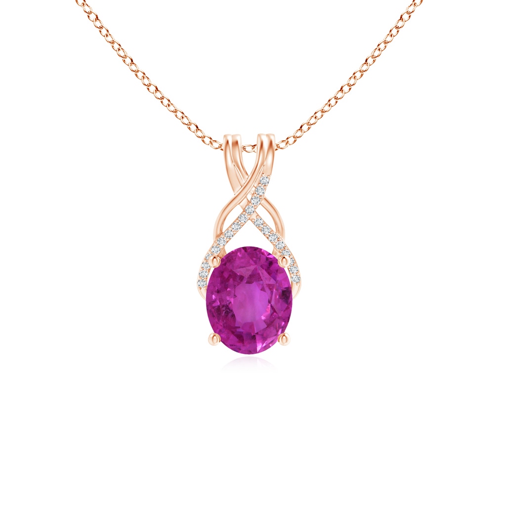 10.39x8.51x6.39mm AAA GIA Certified Oval Pink Sapphire Criss Cross Pendant with Diamonds in Rose Gold