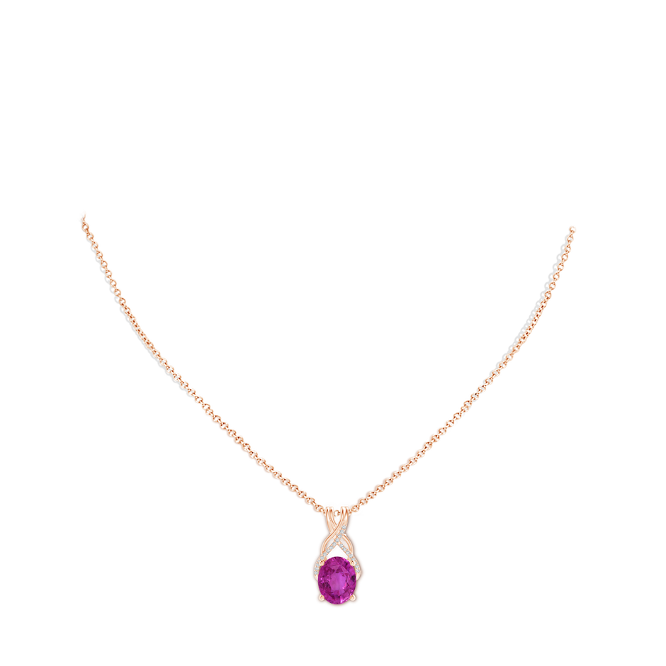 10.39x8.51x6.39mm AAA GIA Certified Oval Pink Sapphire Criss Cross Pendant with Diamonds in Rose Gold pen